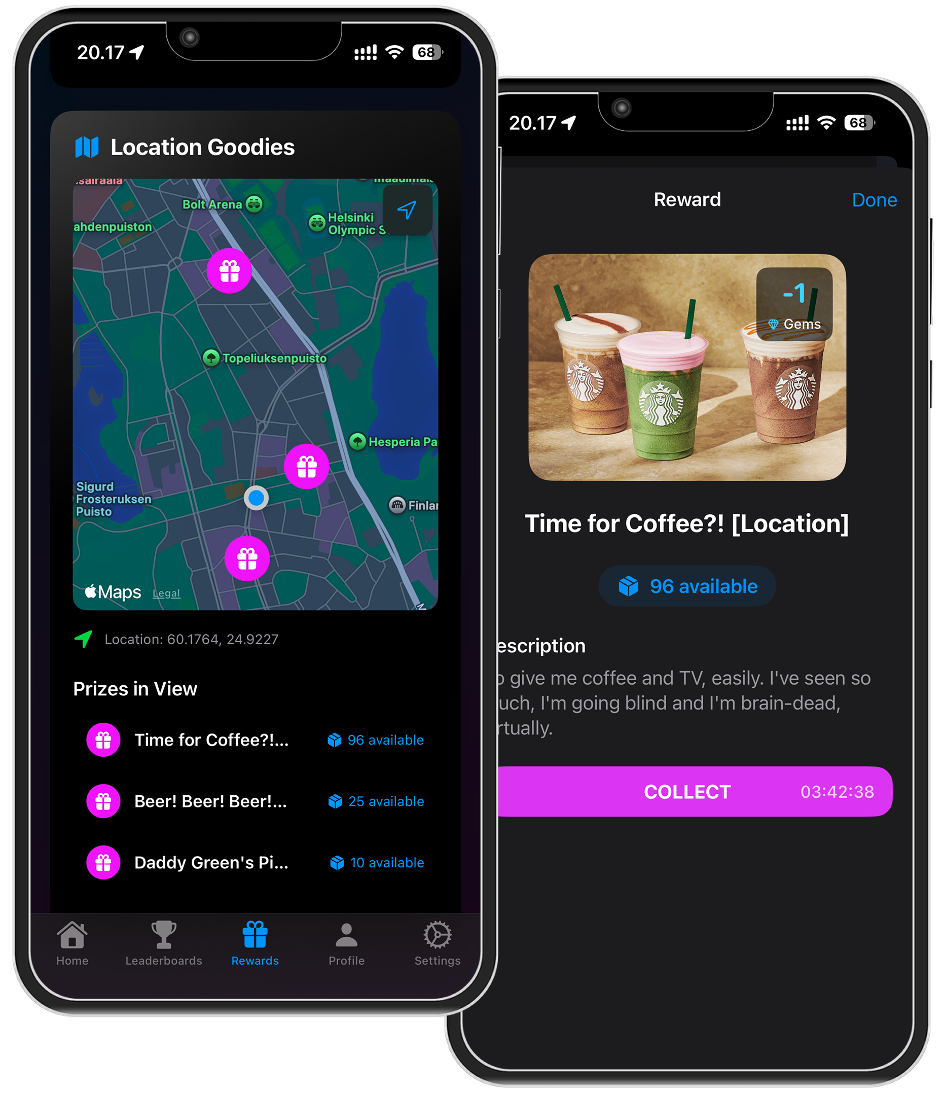 Location-aware missions and rewards in GameLayer