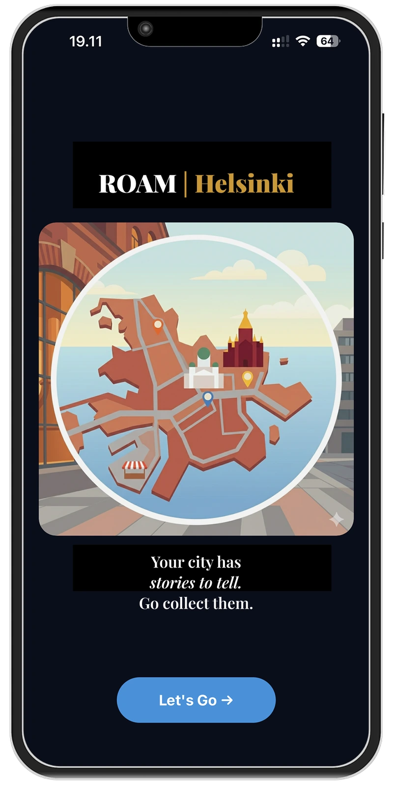 ROAM Helsinki — map view with location pins across Helsinki